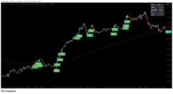 TradingView indicator live metric panel showing trend status volume surge and RSI metrics